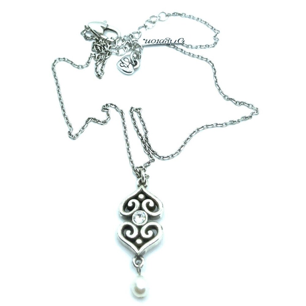 Brighton ALCAZAR HEART Margaret Pearl Crystals Toledo Silver Necklace 18" NWT